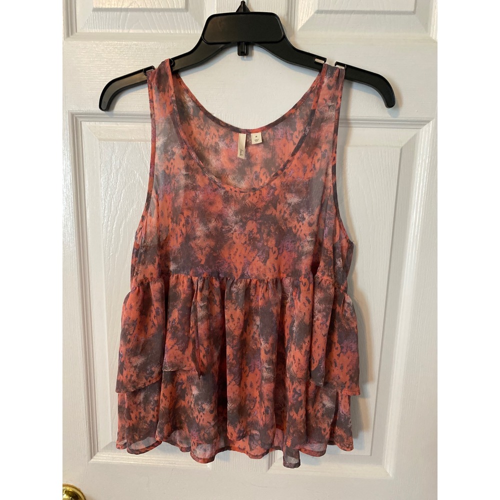 Frenchi Womens Abstract Watercolor TieredRuffle Babydoll Tank TopOrange Purple M